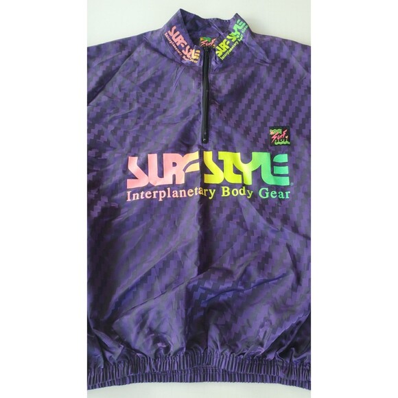 Vintage Surf Style Iridescent Mens 1/4 Zip Pullover Windbreaker Jacket One Size - Picture 3 of 8